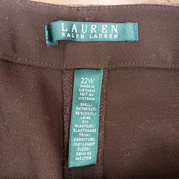 Lauren Ralph Lauren Trouser Pants 22W Brown Womens Straight Wool Suede Details